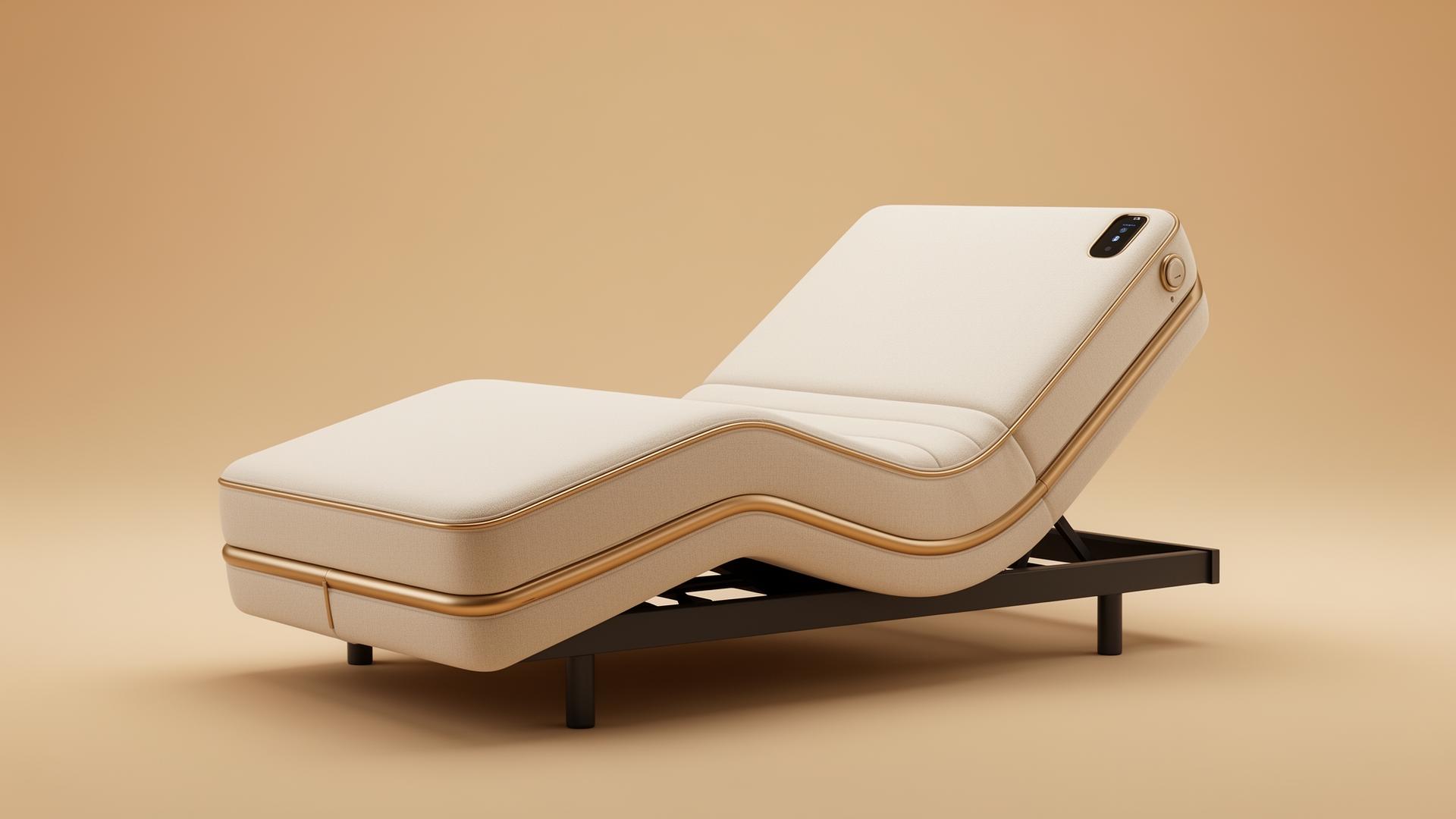 Fiji Bliss smart adjustable bed at zero-gravity incline with champagne gold trim